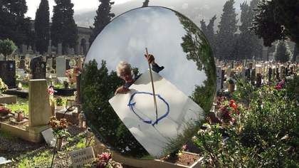 Photograph of the artist Joan Jonas at work in 2016