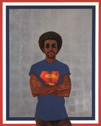 Barkley L. Hendricks Icon for My Man Superman (Superman Never Saved any Black People – Bobby Seale) 1969 Collection of Liz and Eric Lefkofsky © Estate of Barkley L. Hendricks. Courtesy of Jack Shainman Gallery, New York. Superman S-Shield © & ™ DC Comics.