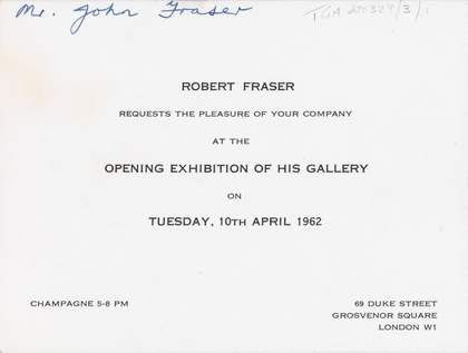Invitation to the opening of the Robert Fraser Gallery on 10 April 1962