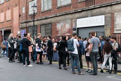Photograph of queue outside the gallery