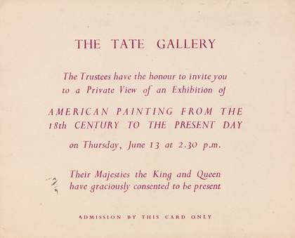 Invitation to the private view of the exhibition American Painting from the Eighteenth Century to the Present Day, Tate Gallery, London 1946