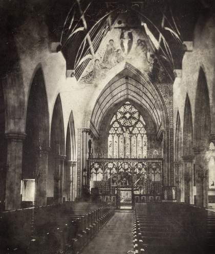 Fig.4 Edward Fox The interior of St Paul’s, Brighton, c.1866, showing an earlier mural on the chancel wall, a crucifixion with saints. Bodley’s gothic tracery had yet to be added to the screen J. Paul Getty Museum, Los Angeles
