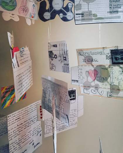 Letters hanging from the ceiling as decoration