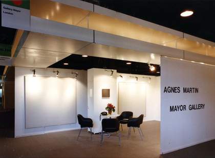 Installation view of work by Agnes Martin on the Mayor Gallery stand at Art Basel 1974, the year that James Mayor took over the running of the gallery