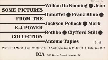 Invitation card for the exhibition Some Pictures from the E.J. Power Collection at the Institute of Contemporary Art, London 1958