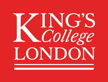 King's College London written in white font on a red background