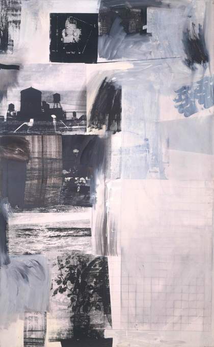 Monochrome collage with screen print