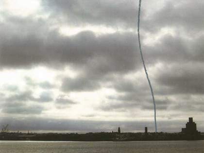 Anthony McCall Column imagined rising from Wirral Waters Merseyside 2009 ON12