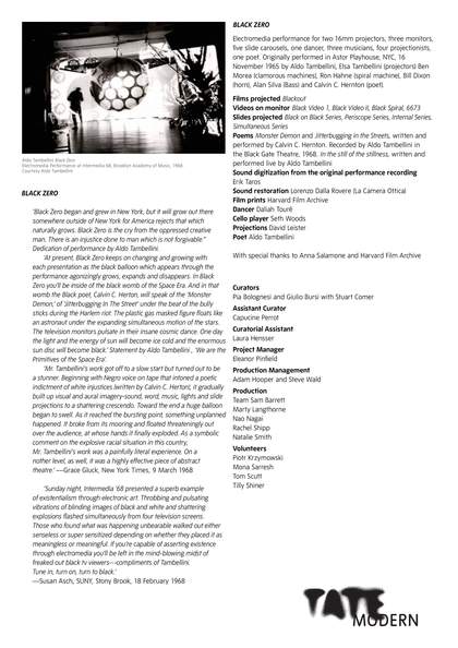 Aldo Tambellini, Retracing Black 2012, programme notes p.3 of 3