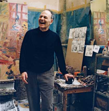 Frank Auerbach in his London studio, 2001, photographed by Kevin Davies