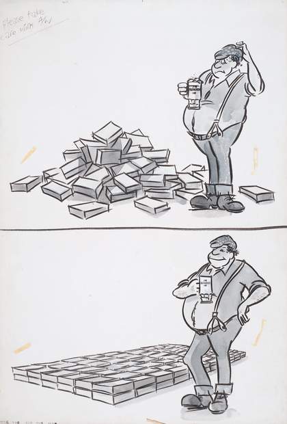 Original drawing for a beer advertisement (1976) inspired by Carl Andre's 'Equivalent III,' in Tate Collection Tate archive