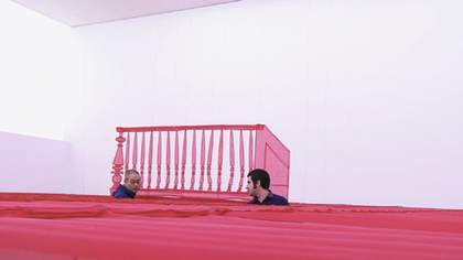 Film still of Do Ho Sugh (left) installing Staircase - III at Tate Modern, March 2011