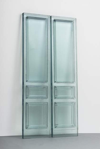 pale blue cast of a pair of doors