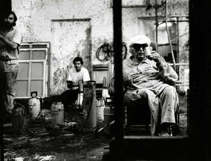 Bernard Derderian, Jean-Luc Uro and Hans Hartung in Hartung’s studio, 11 September 1989