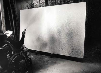 Hartung with a sprayer 1989