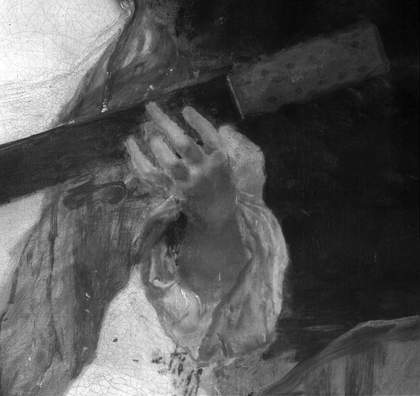 Fig.11 Infrared reflectograph detail of the left hand of the woman in blue