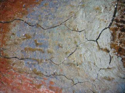 Fig.13 Sitter’s right eye showing ultramarine blue used to describe the curve of the eyeball, photographed x20 magnification