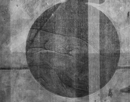 Detail of digital X-radiograph of the hand from Hot Eyes beneath the ball of The Fig-Leaf