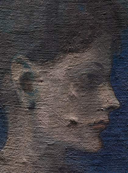 Detail of face of Girl in a Chemise c.1905 under raking light from top