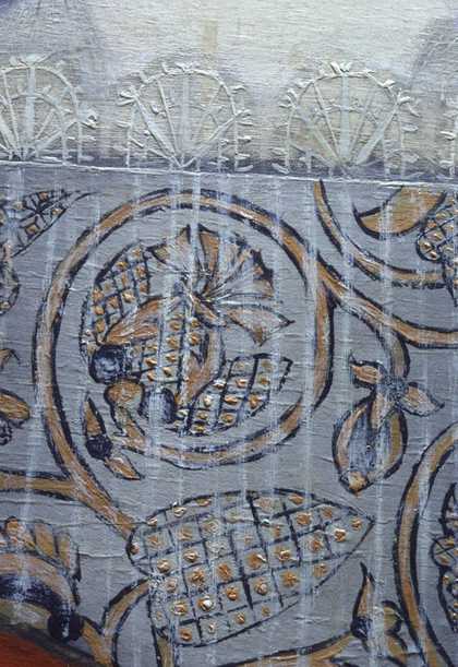 Fig.14 Detail of the embroidery on one of the bodices, showing small detail applied over larger