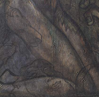 Detail of thigh under raking light from left