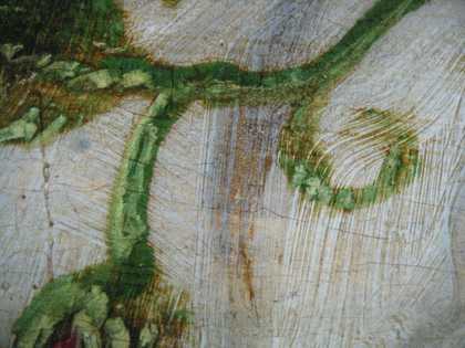 Fig.17 Green brushwork in blouse, photographed at x10 magnification