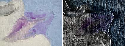 Detail of lips in visible light and raking light