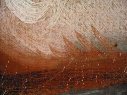 Fig.23 Detail at x8 magnification of hatched brushwork in the older sitter’s left hand