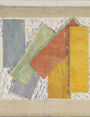 A section of a collage showing coloured rectangles arranged vertically and diagonally