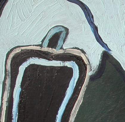 Detail of the ‘legs’ painted around the pendant shape in top-left corner