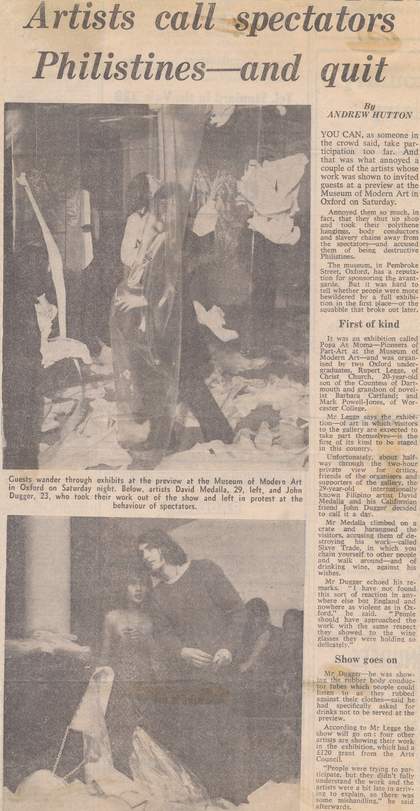 ‘Artists Call Spectators Philistines – And Quit’, Oxford Mail, 15 February 1971