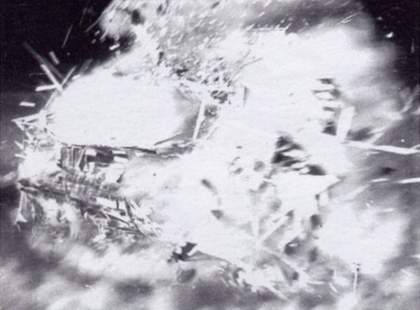 Photograph a house destroyed by Annie Test Shot, Nevada Test Site