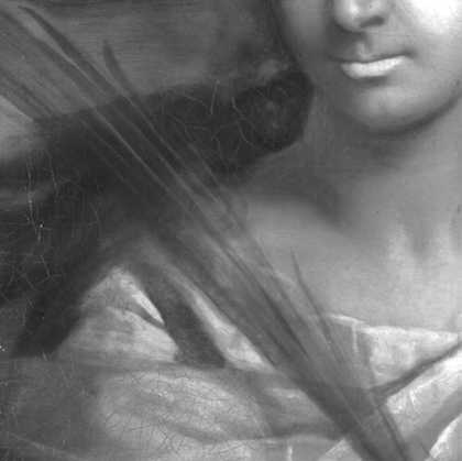 Fig.5 Infrared reflectograph detail of the sitter’s face, shoulder and palm