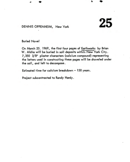 Dennis Oppenheim, Buried Novel 1969
