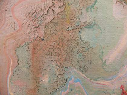 Fig.7 Frank Bowling, Crevice Reflecting Morning Light, detail of cracking in the paint layers