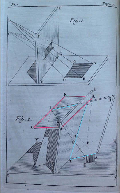A page showing two diagrams, each consisting of a number of lines and rectangles positioned at different angles and labelled with letters.