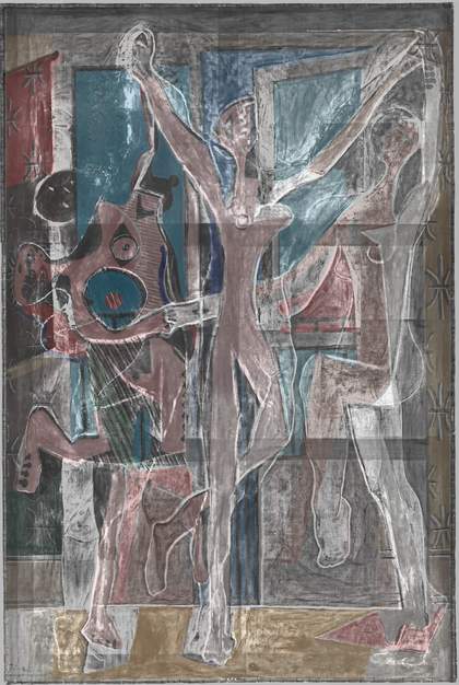 White and black image from the 2012 X-radiograph layered with the coloured, visible light image