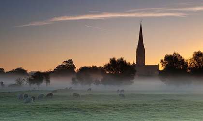 Salisbury Cathedral viewed from Harnham Water in 2013