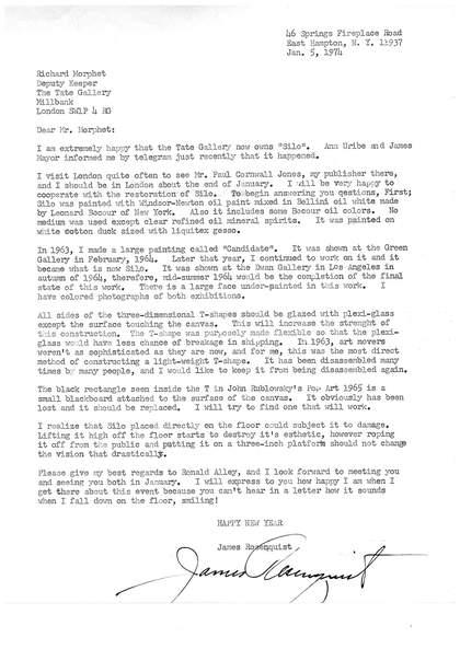 James Rosenquist, letter to Richard Morphet, 5 January 1974