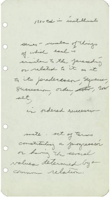 A piece of paper with handwritten notes on it, including a definition of the word ‘series’.