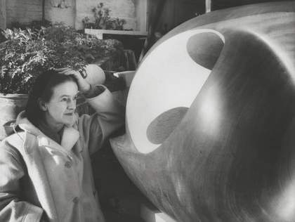 Barbara Hepworth with Delos 1955 in her studio