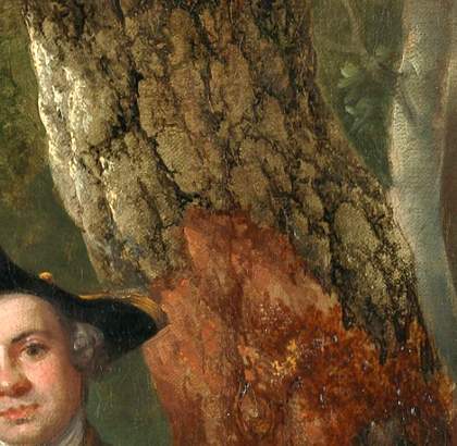 Thomas Gainsborough, Muilman, Crokatt and Keable in a Landscape, detail of the central oak tree