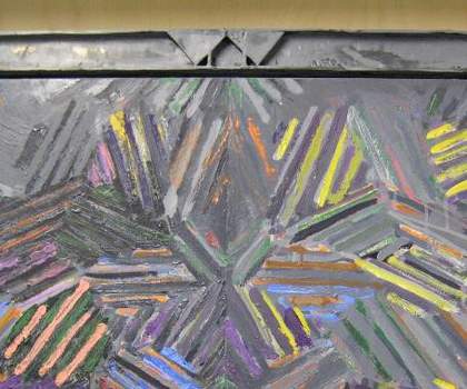 Jasper Johns, Dancers on a Plane, detail of the frame’s upper edge