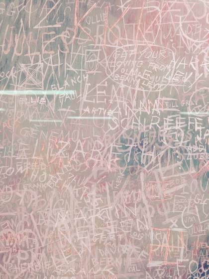 Bernard Perlin, Orthodox Boys 1948, detail of swastika and KKK graffiti