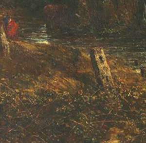 John Constable Salisbury Cathedral from the Meadows, detail showing the post and its shadow