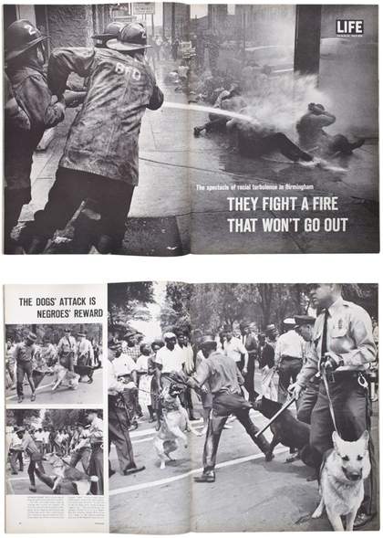 Spreads from ‘The Spectacle of Racial Turbulence in Birmingham: They Fight a Fire That Won’t Go Out’, Life magazine, 17 May 1963