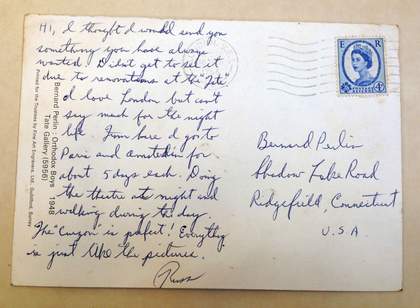 Postcard sent to Perlin from Tate with Perlin’s Orthodox Boys on the front, 1966