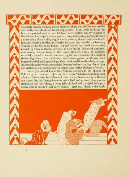 Maxwell Armfield, ‘The Meteor Curve of a Shell’, from The Ballet of the Nations: A Present-Day Morality by Vernon Lee with a Pictorial Commentary by Maxwell Armfield, London 1915, p.13