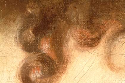 Fig.8 Detail of Susanna’s hair, with the reddish brown first lay-in of paint left visible as the shadows