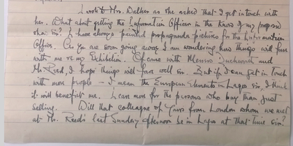 Fig.4 Ben Enwonwu, letter to his patron Lionel Harford, 16 January 1943